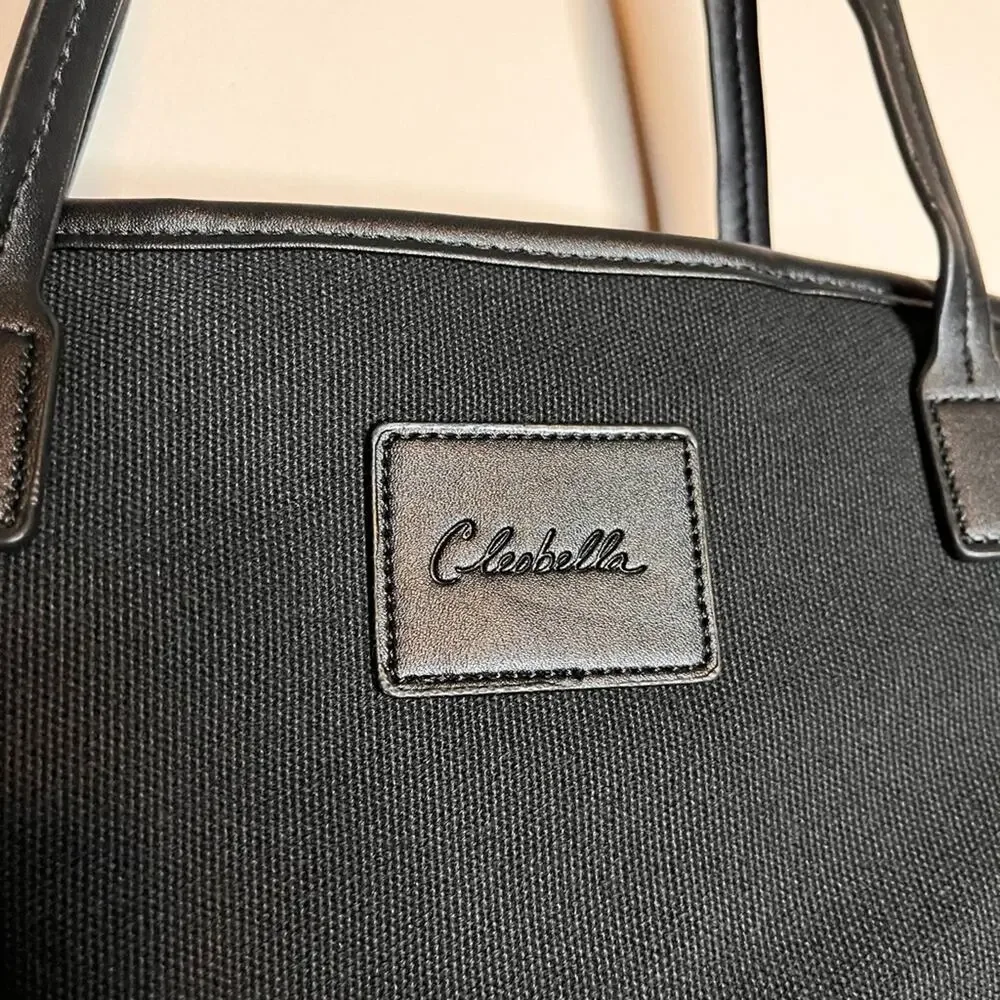 NEW CLEOBELLA Large Canvas Tote in Black with Vegan leather trim fabfitfun box